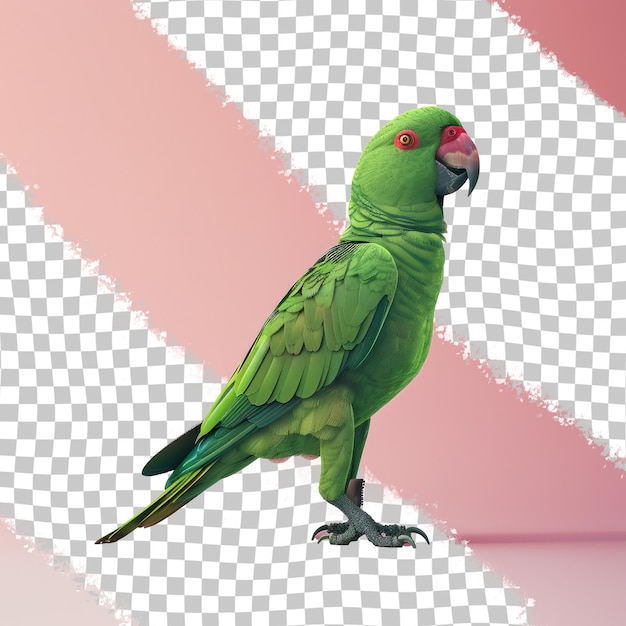 a colorful parrot with a red eye and a pink background