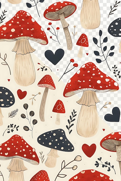 PSD a colorful pattern with mushrooms and hearts on it