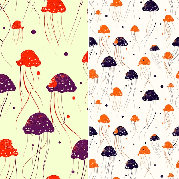 PSD a colorful pattern with mushrooms and mushrooms on a yellow background