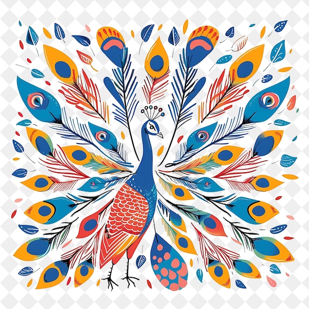 a colorful peacock with a blue and orange pattern