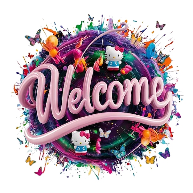 PSD a colorful picture of a welcome sign with the words welcome to the world