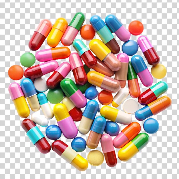 Colorful pills isolated on transparent background