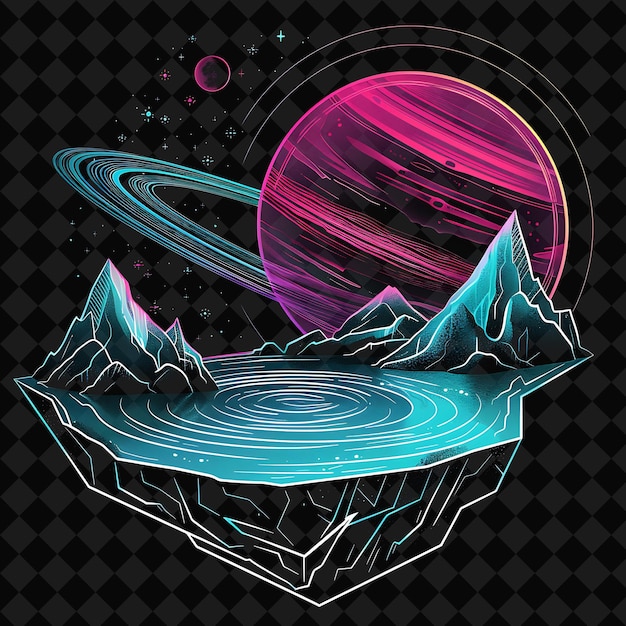 PSD a colorful planet with a mountain on it and a mountain on the top