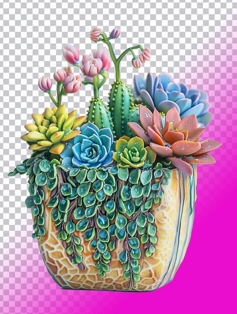 PSD a colorful plant pot with flowers and a plant on it