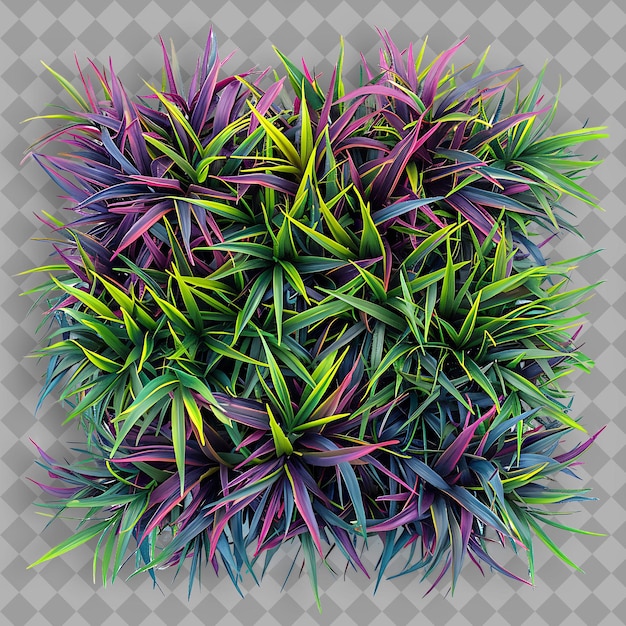 a colorful plant with purple and green leaves that are on a gray background