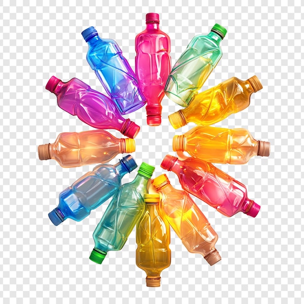 Colorful Plastic Bottles Arranged in a Circle