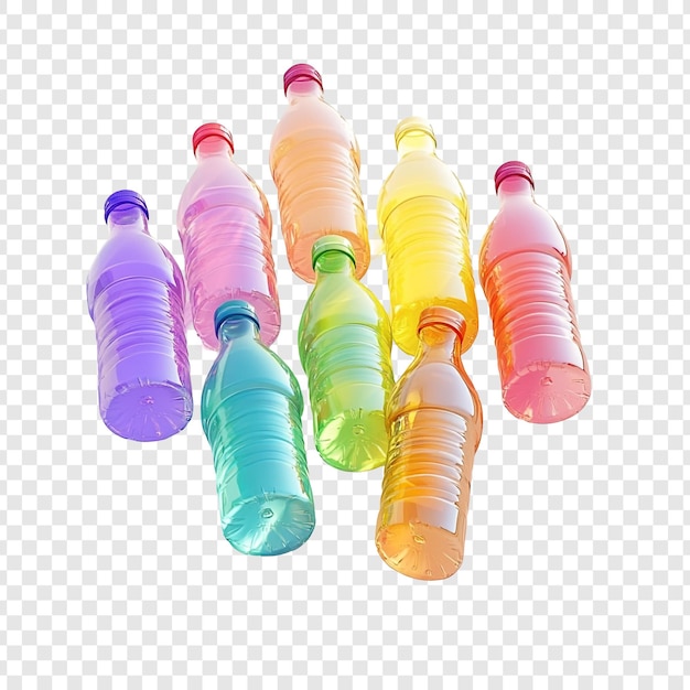 Colorful Plastic Bottles on Transparent Background