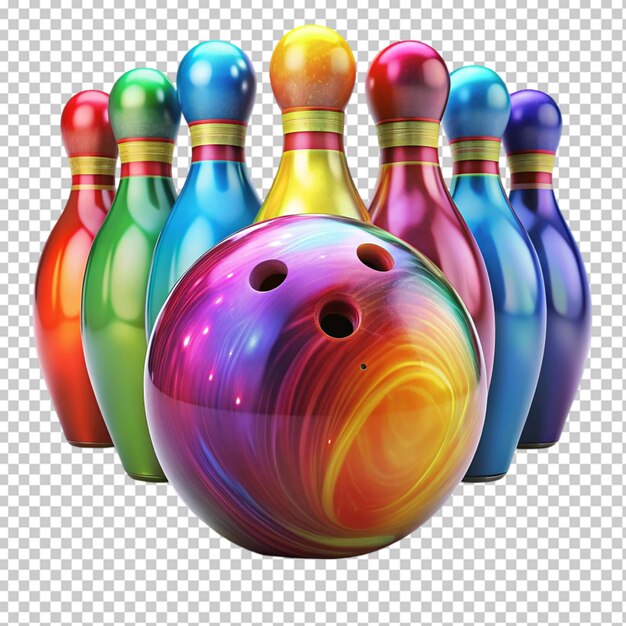 PSD colorful plastic skittles of toy bowling with ball