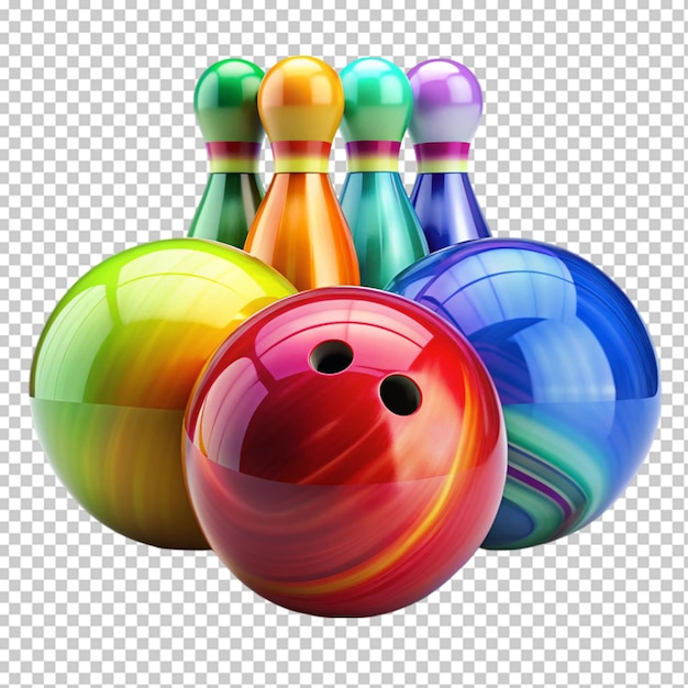 Colorful plastic skittles of toy bowling with ball