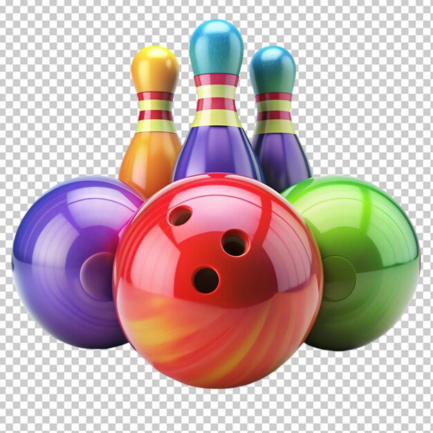 PSD colorful plastic skittles of toy bowling with ball