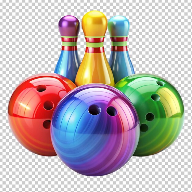 PSD colorful plastic skittles of toy bowling with ball