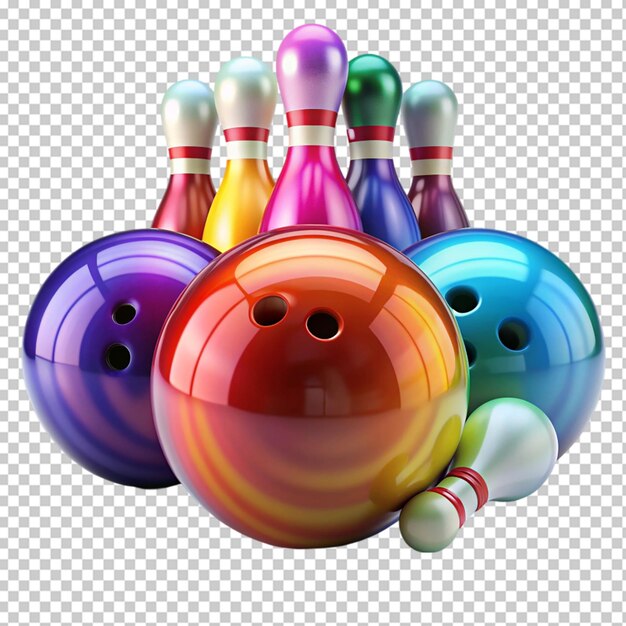 PSD colorful plastic skittles of toy bowling with ball