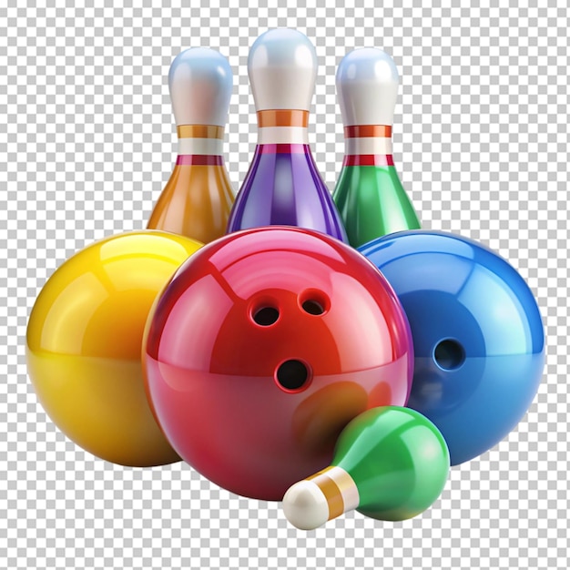 Colorful plastic skittles of toy bowling with ball