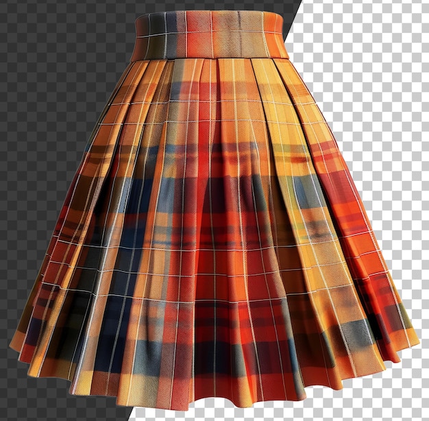 Colorful pleated skirt in autumnal plaid pattern on transparent background stock png