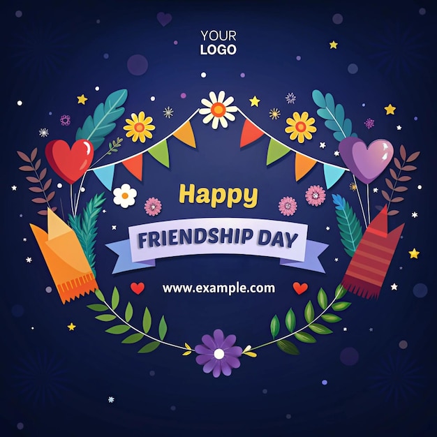 PSD a colorful poster for friendship day with a flowery border