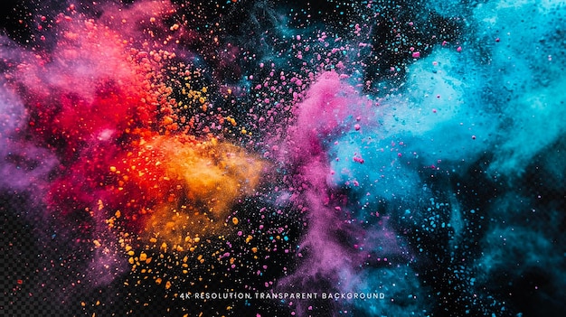 colorful powder particles on transparent background