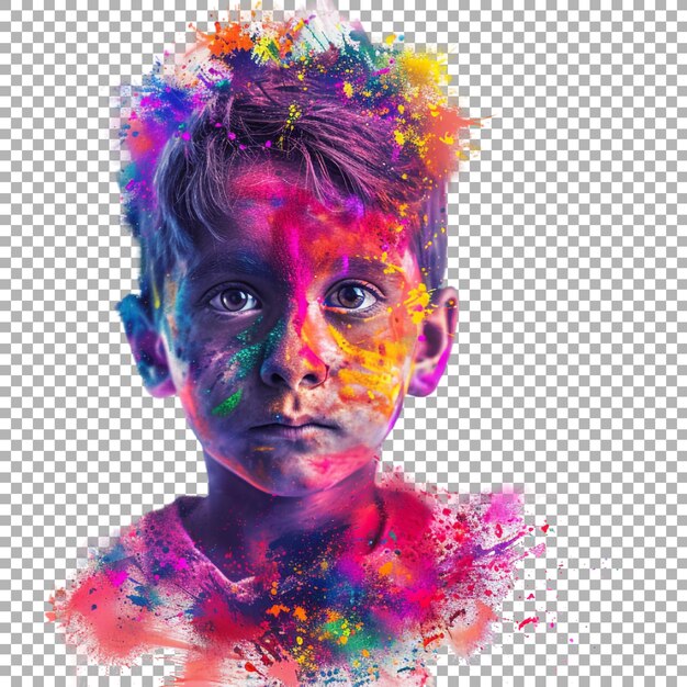 Colorful Powder on Young Boy Face on Transparent Background Ai Generated