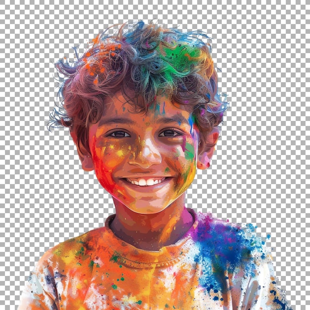 Colorful Powder on Young Boy Face on Transparent Background Ai Generated