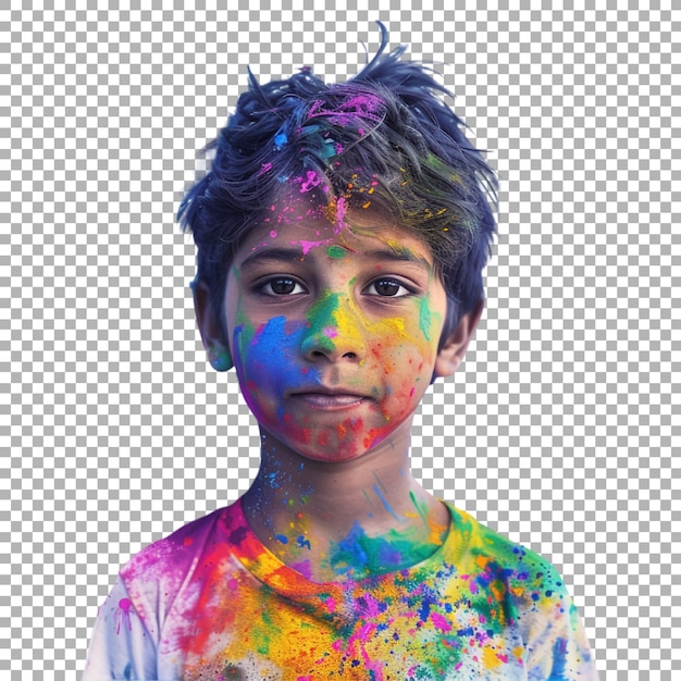 Colorful Powder on Young Boy Face on Transparent Background Ai Generated