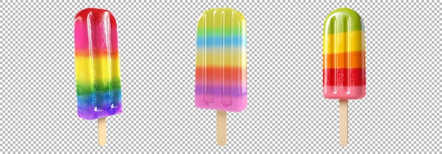 Colorful Rainbow Ice Cream Popsicles on Sticks