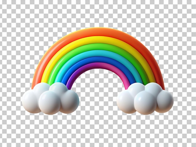 Colorful rainbow with clouds 3d render illustration