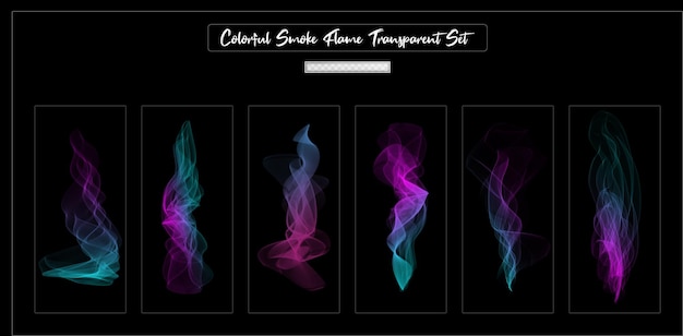 Colorful realistic smoke flame transparent effect set