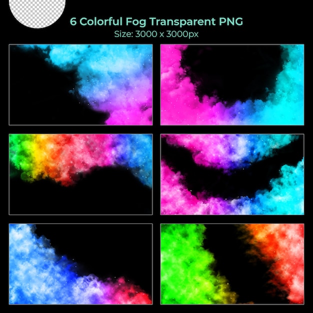 Colorful Realistic various shapes of fogs transparent set