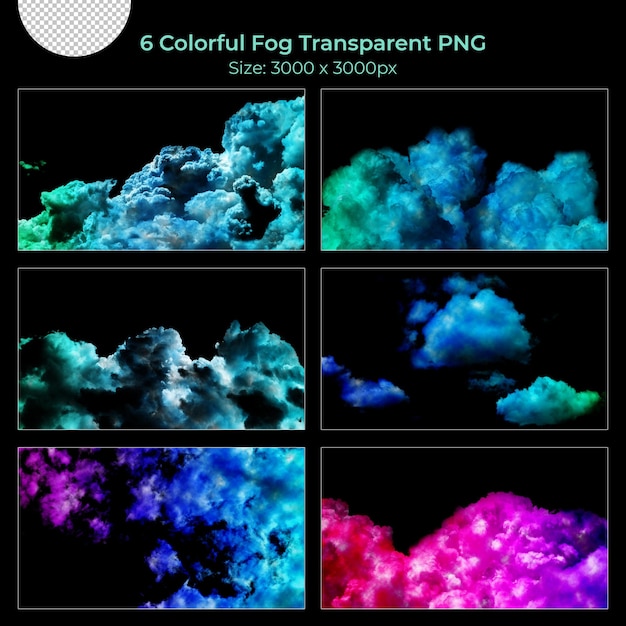 Colorful Realistic various shapes of fogs transparent set