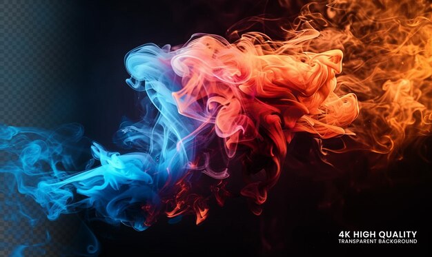 PSD colorful red blue and orange smoke effects isolated on a black background