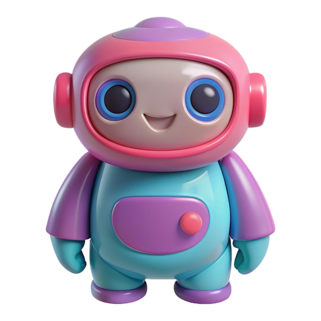 a colorful robot with big eyes and pink nose