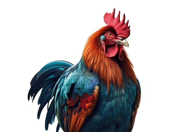 PSD a colorful rooster standing against a black background with transparency generative ai