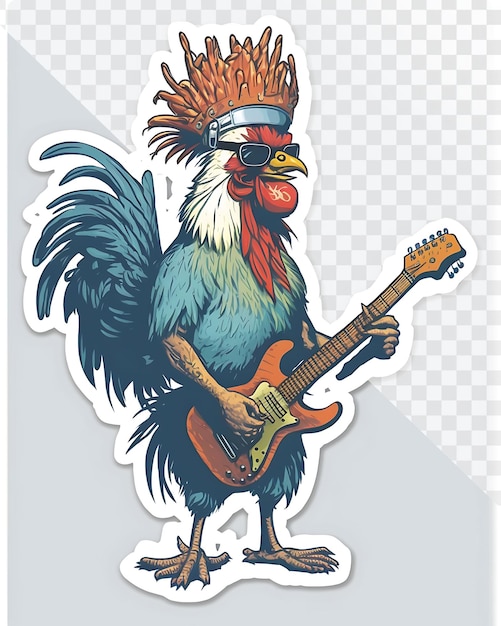 PSD colorful rooster sticker design on white background