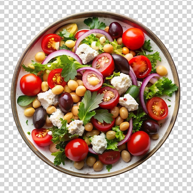 A colorful salad with feta cheese on transparent background