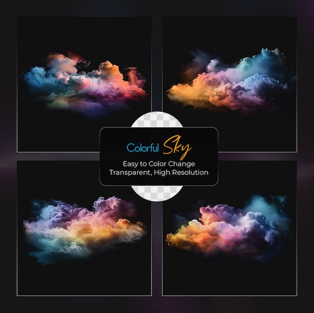 PSD colorful sky effects set on transparent background