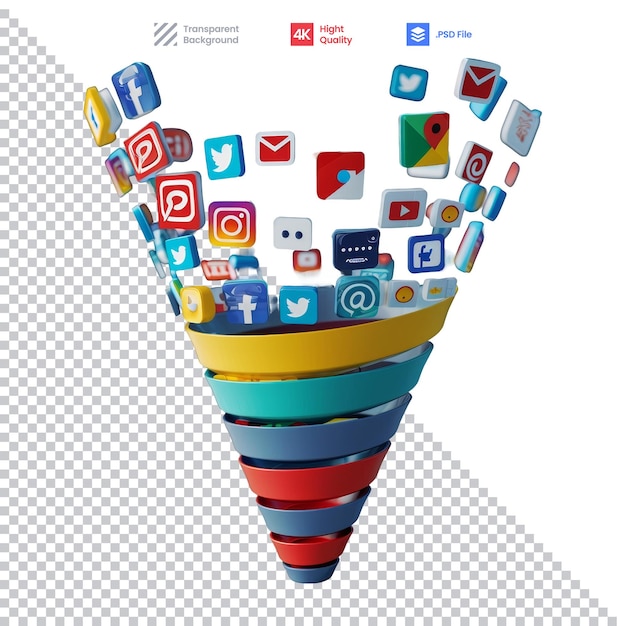 Colorful Social Media Icons Stack in a Cone