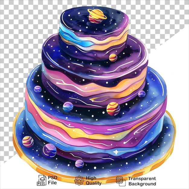 PSD colorful spacethemed cake painted in watercolor