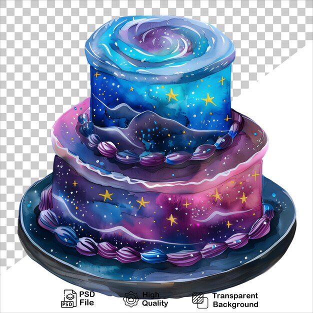 PSD colorful spacethemed cake painted in watercolor