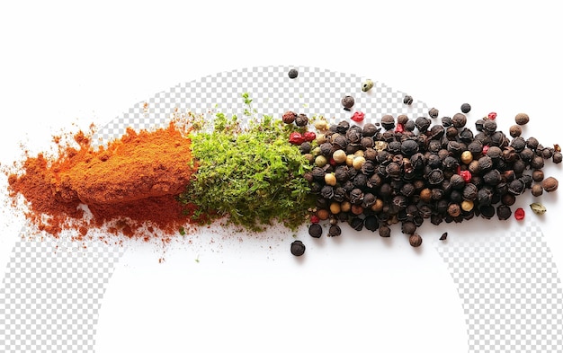 Colorful spices sprinkled on white background