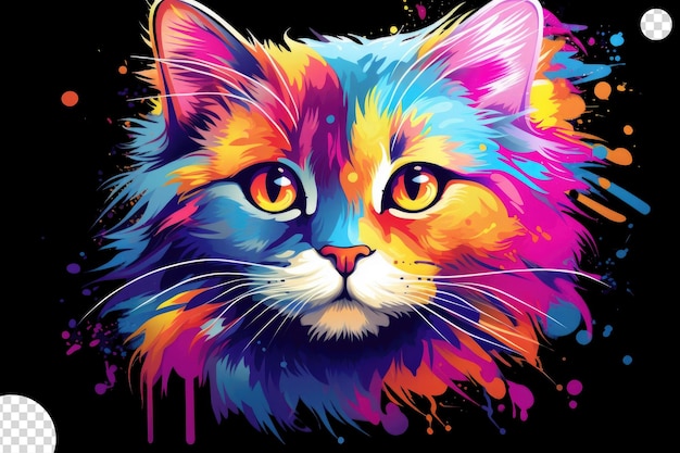 colorful splash illustration of a cute cat png transparent