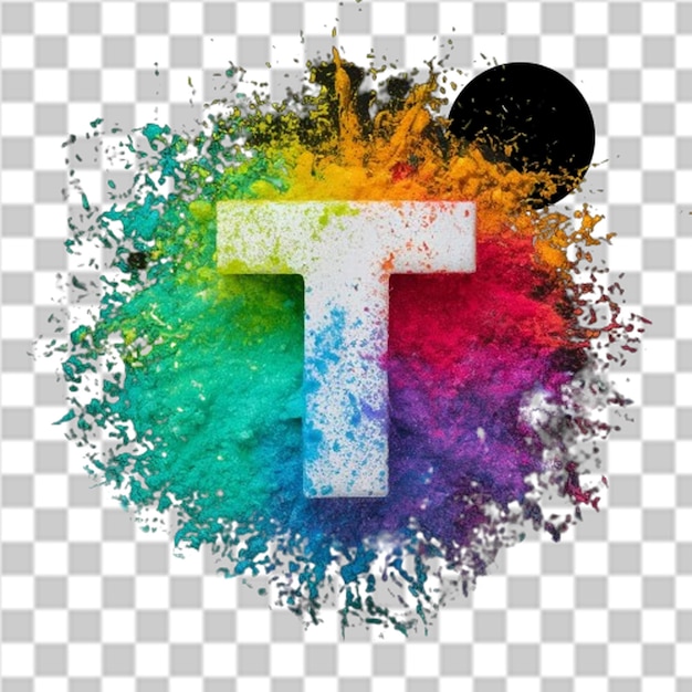 a colorful splash of water and a t on a checkered background