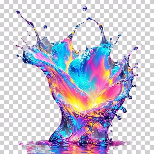 A colorful splash of water with the colors of the rainbow isolated on transparent background