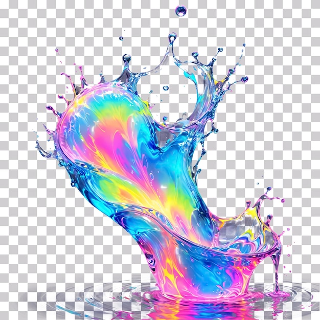 A colorful splash of water with the colors of the rainbow isolated on transparent background