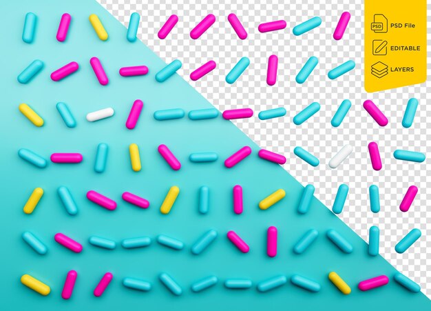 PSD colorful sprinkles on blue background top view 3d illustration