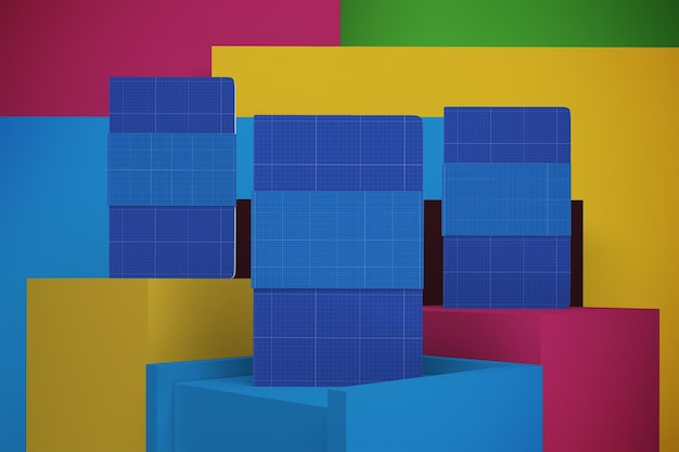 PSD a colorful stack of boxes with blue squares on the bottom