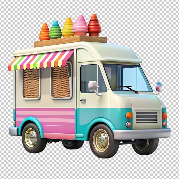 PSD colorful summer ice cream truck on transparent background