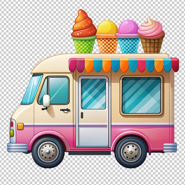 colorful summer ice cream truck on transparent background