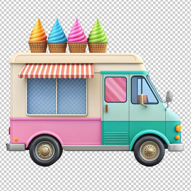 colorful summer ice cream truck on transparent background