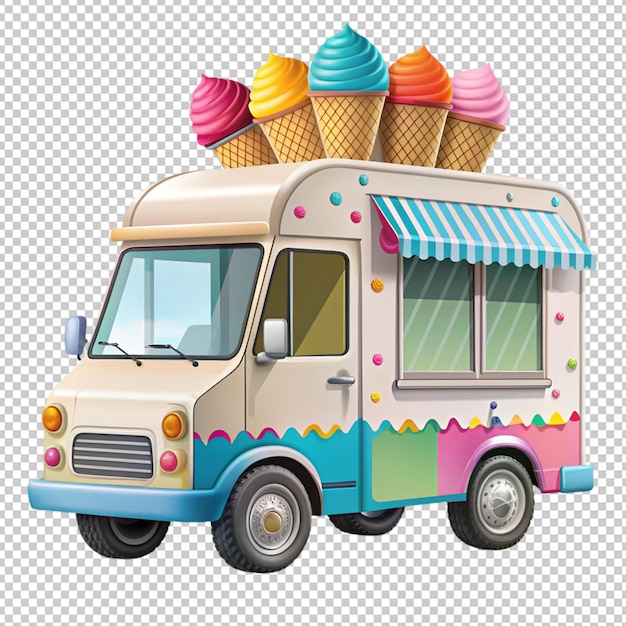 colorful summer ice cream truck on transparent background