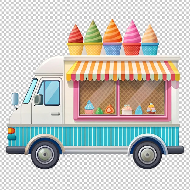 PSD colorful summer ice cream truck on transparent background