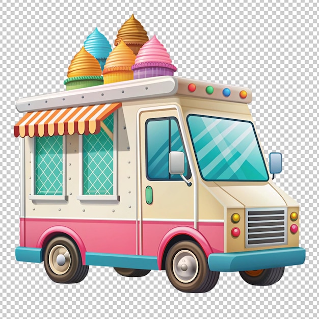 PSD colorful summer ice cream truck on transparent background